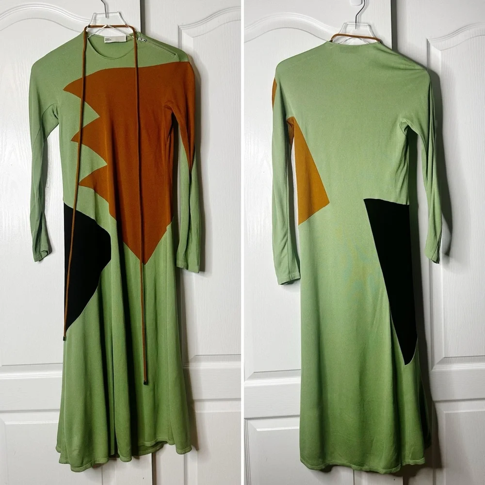 Tory Burch Colorblock Honeycomb Jersey Dress Size 0 Runway Geometric Green - Picture 6 of 13
